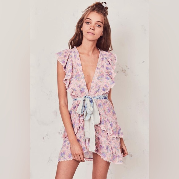LoveShackFancy India Floral Ruffle Mini Dress